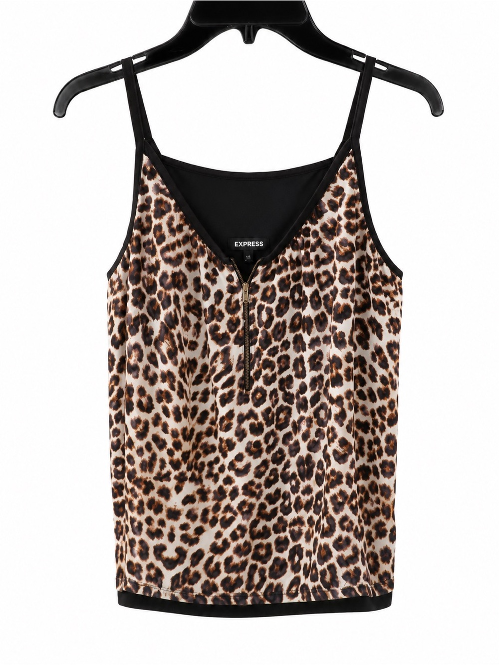Express Leopard Print Zip-Front Cami in Brown and Black
